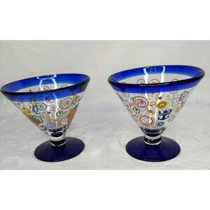 Pair of Royal CaribbeanStemless Martini Glasses With Cobalt Blue Rim 2009